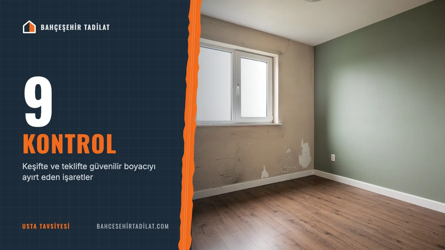 Boyanmaya hazır yatak odası ve boyacı seçimi için hazırlanmış kontrol listesi